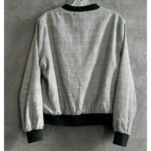 Shinestar Jacket Womens Large Black White Burgundy Blue Glen Plaid Band Neckline - Picture 2 of 11